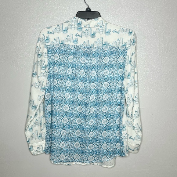 Style & Co. White and Blue Lightweight Button Down Shirt - Picture 6 of 9